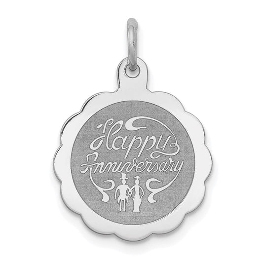 Sterling Silver Rhodium-plated Happy Anniversary Disc Charm QC2270