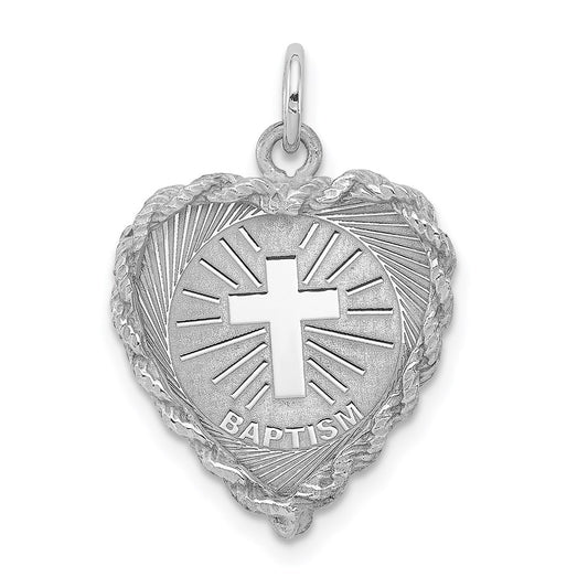 Sterling Silver Rhodium-plated Baptism Disc Charm QC2384