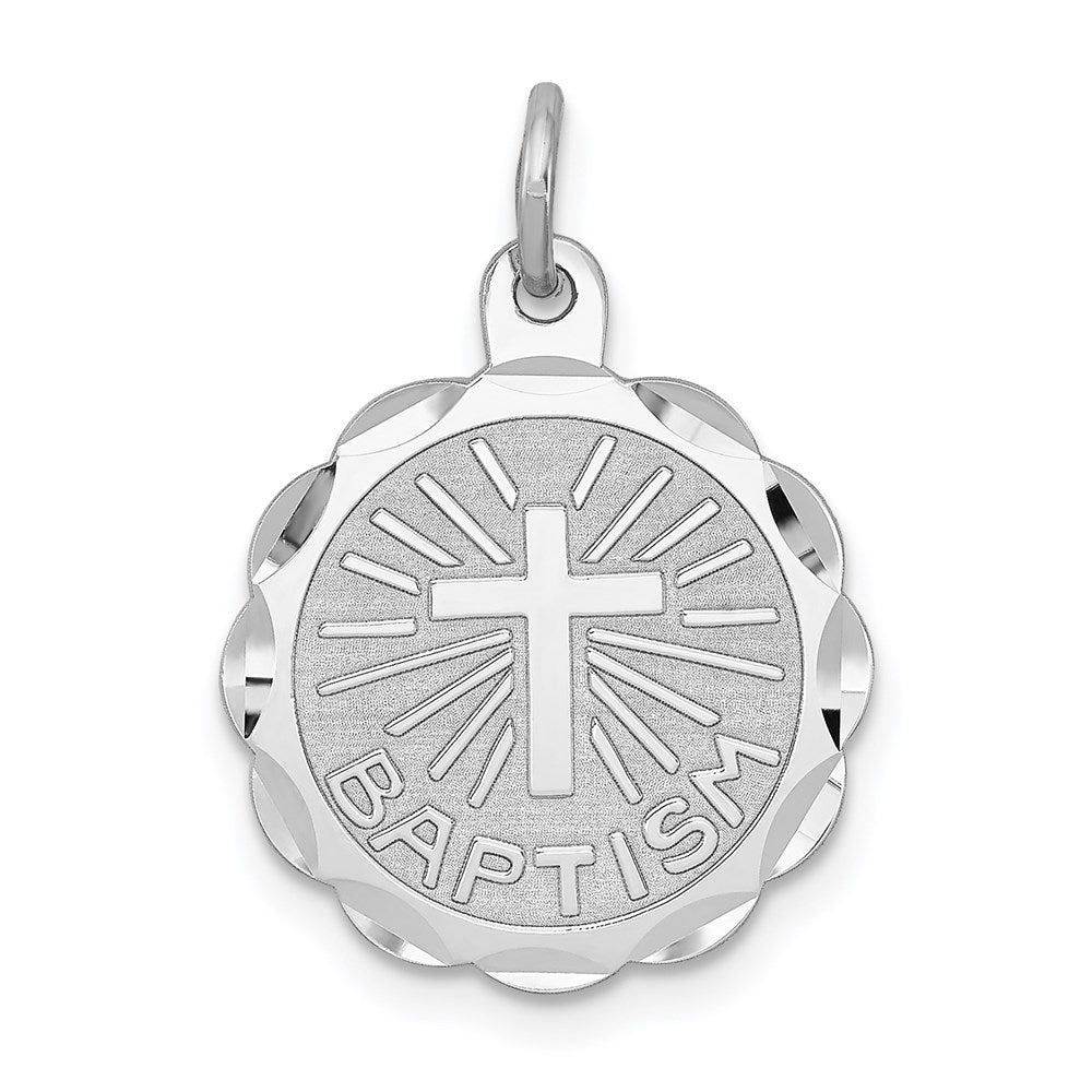 Sterling Silver Rhodium-plated Baptism Disc Charm QC2396