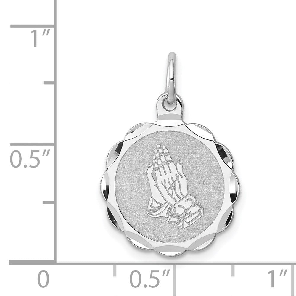 Sterling Silver Rhodium-plated Praying Hands Disc Charm QC2409