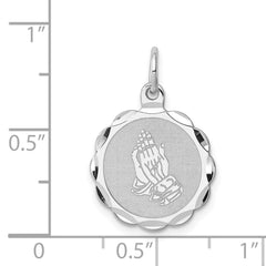 Sterling Silver Rhodium-plated Praying Hands Disc Charm QC2409