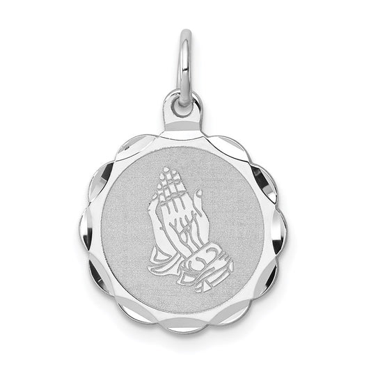 Sterling Silver Rhodium-plated Praying Hands Disc Charm QC2409