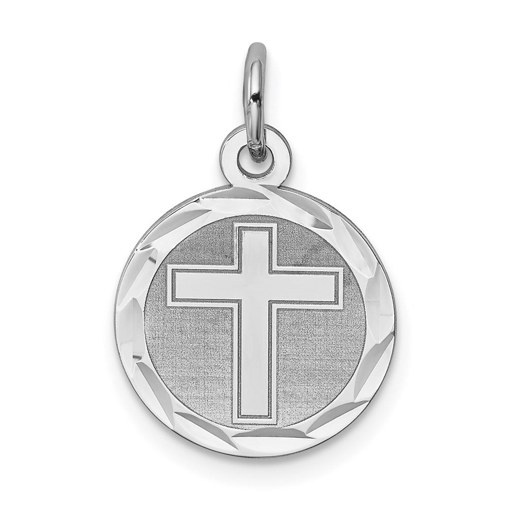 Sterling Silver Rhodium-plated Cross Disc Charm QC2410
