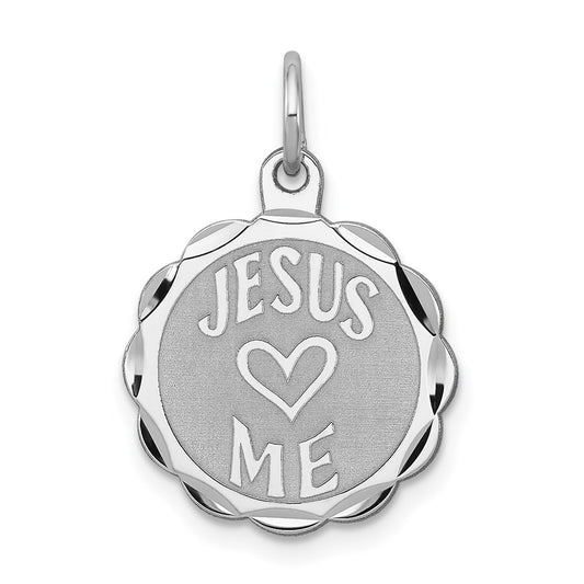 Sterling Silver Rhodium-plated Jesus Loves Me Disc Charm QC2412