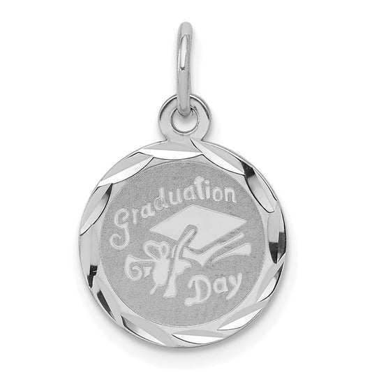 Sterling Silver Rhodium-plated Graduation Day Disc Charm QC2417