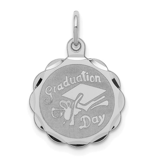 Sterling Silver Rhodium-plated Graduation Day Disc Charm QC2418