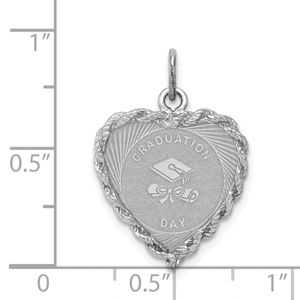 Sterling Silver Rhodium-plated Graduation Cap & Diploma Disc Charm QC2424