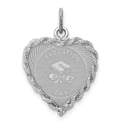 Sterling Silver Rhodium-plated Graduation Cap & Diploma Disc Charm QC2424