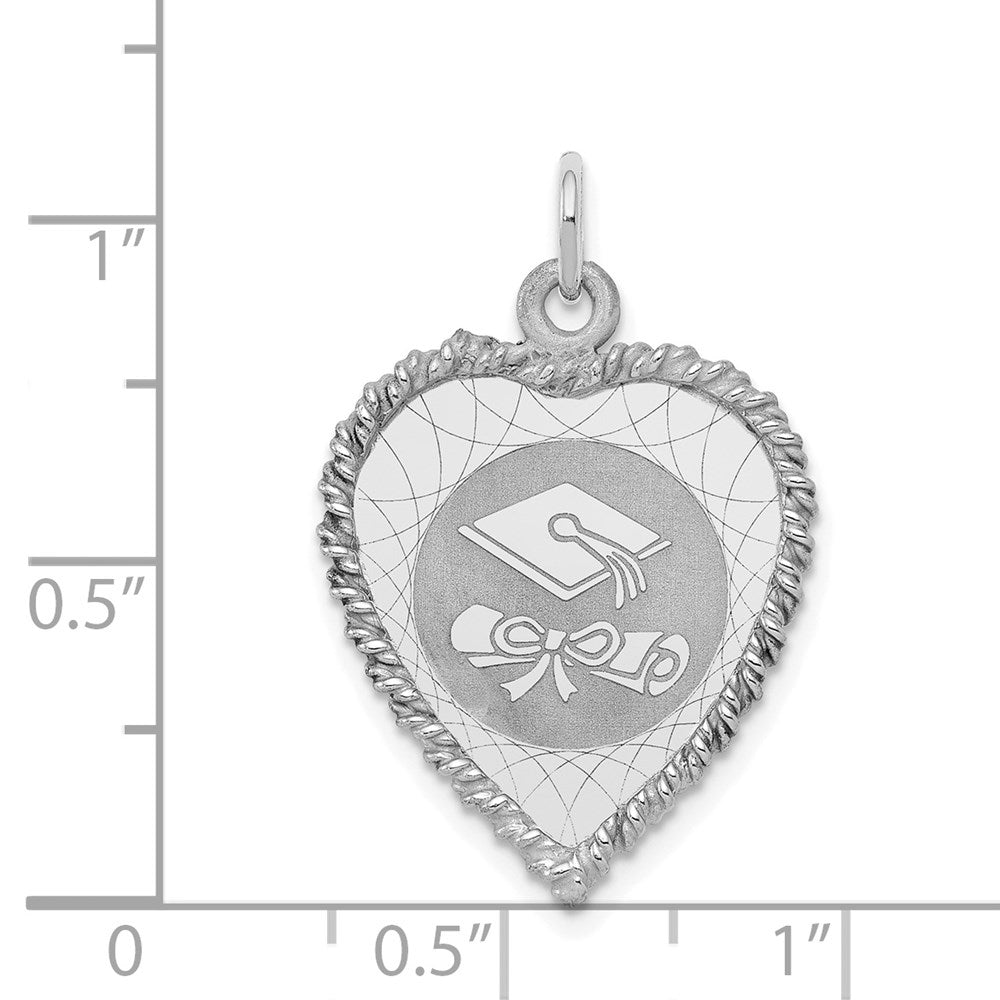 Sterling Silver Rhodium-plated Graduation Cap & Diploma Disc Charm QC2426