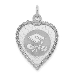 Sterling Silver Rhodium-plated Graduation Cap & Diploma Disc Charm QC2426