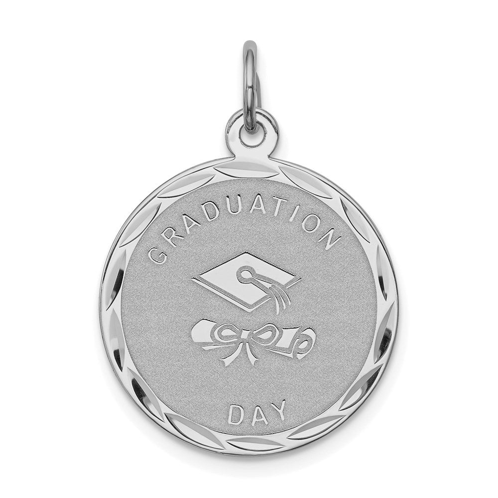 Sterling Silver Rhodium-plated Graduation Day Disc Charm QC2427