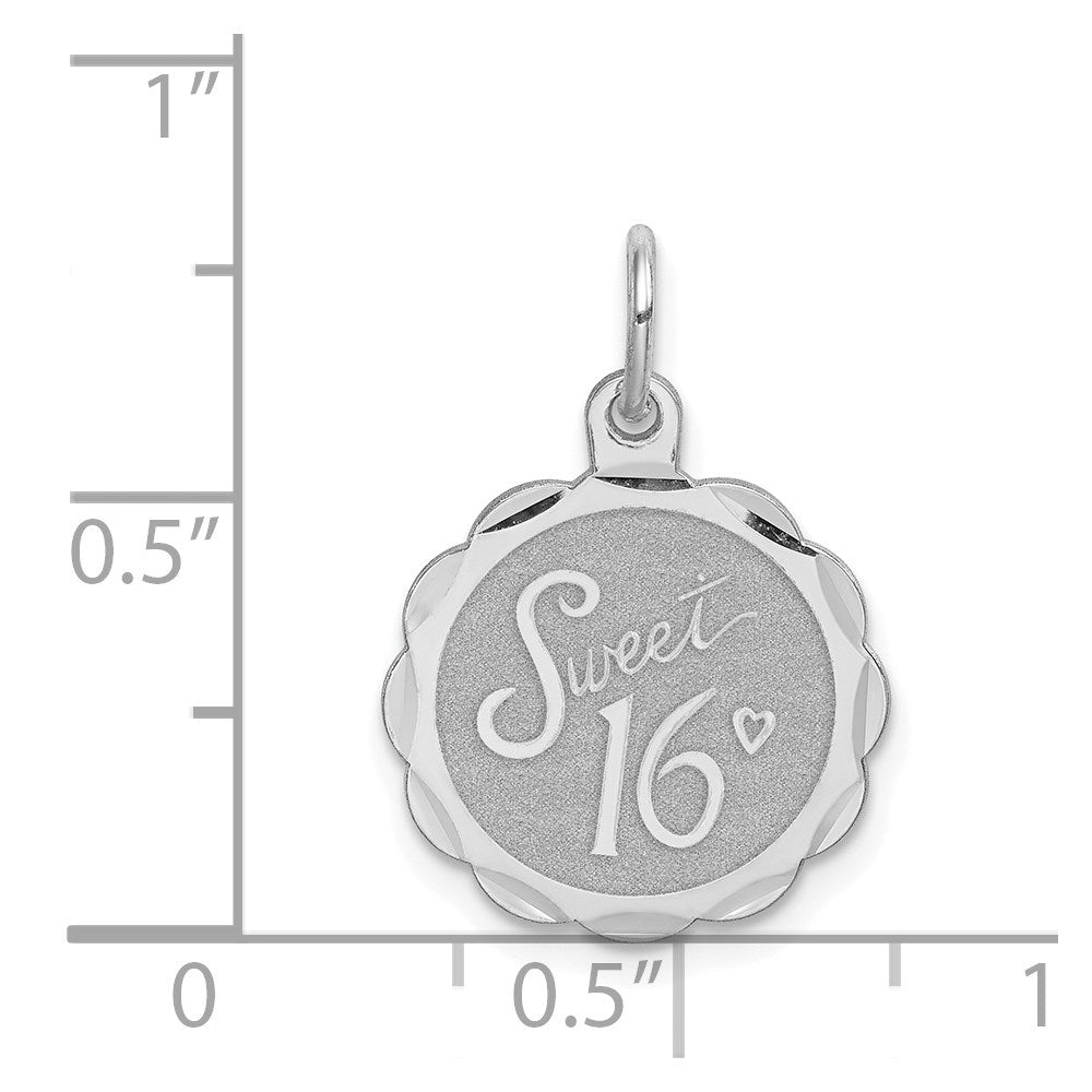 Sterling Silver Rhodium-plated Sweet Sixteen Disc Charm QC2456