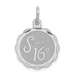Sterling Silver Rhodium-plated Sweet Sixteen Disc Charm QC2456