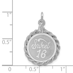 Sterling Silver Rhodium-plated Sweet Sixteen Disc Charm QC2458