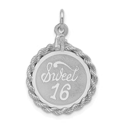 Sterling Silver Rhodium-plated Sweet Sixteen Disc Charm QC2458