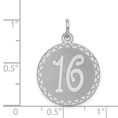 Sterling Silver Rhodium-plated Sweet Sixteen Disc Charm QC2459