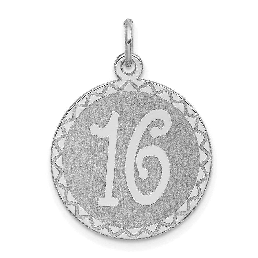 Sterling Silver Rhodium-plated Sweet Sixteen Disc Charm QC2459