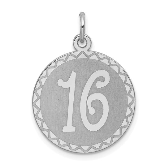 Sterling Silver Rhodium-plated Sweet Sixteen Disc Charm QC2459