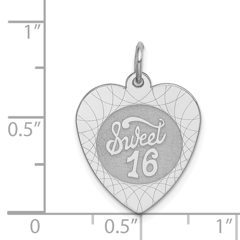 Sterling Silver Rhodium-plated Sweet Sixteen Heart Disc Charm QC2461