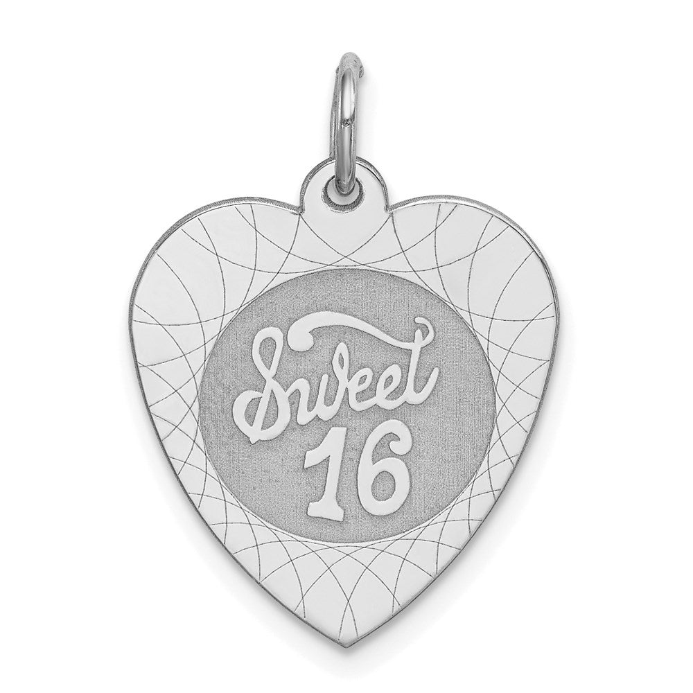 Sterling Silver Rhodium-plated Sweet Sixteen Heart Disc Charm QC2461