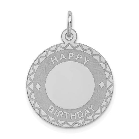 Sterling Silver Rhodium-plated Happy Birthday Disc Charm QC2473