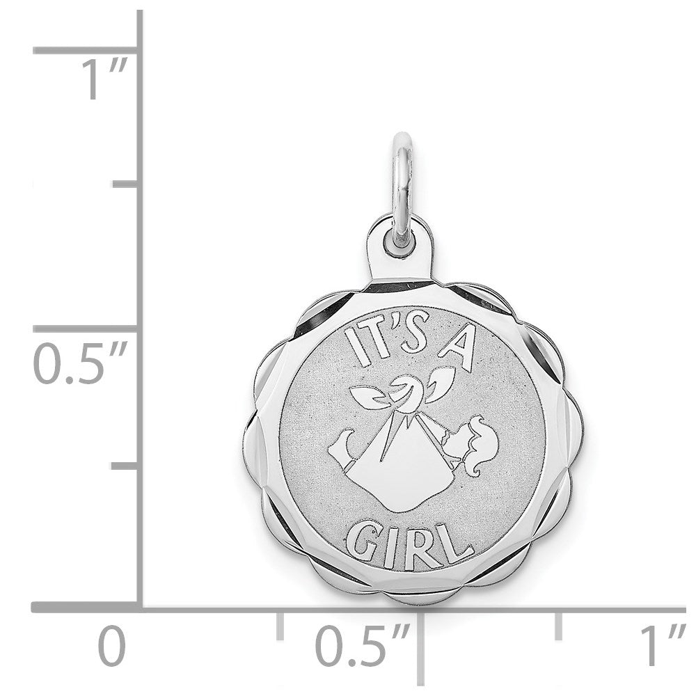 Sterling Silver Rhodium-plated Its a Girl Charm QC2489