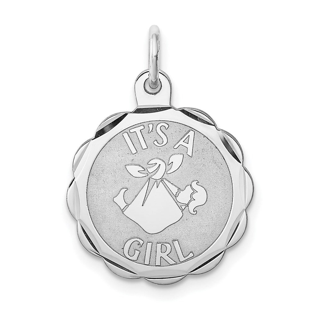 Sterling Silver Rhodium-plated Its a Girl Charm QC2489