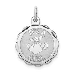 Sterling Silver Rhodium-plated Its a Girl Charm QC2489