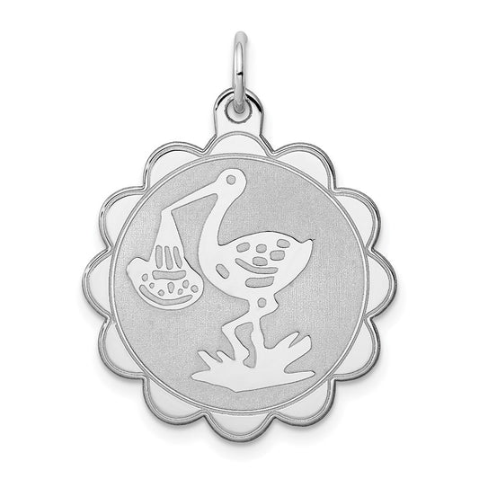 Sterling Silver Rhodium-plated Stork Disc Charm QC2497