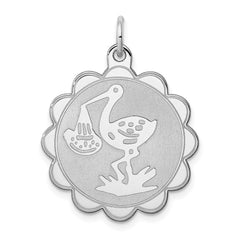 Sterling Silver Rhodium-plated Stork Disc Charm QC2497