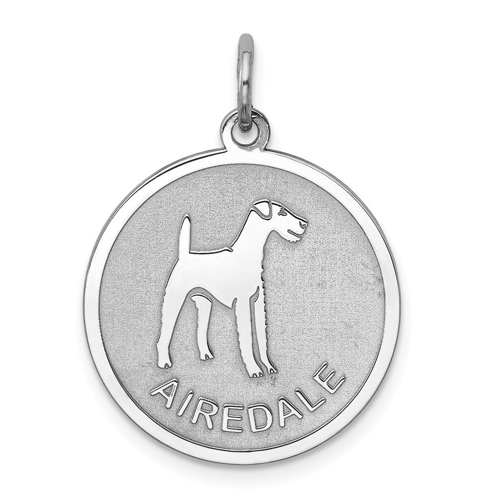 Sterling Silver Rhodium-plated Airedale Disc Charm QC2671