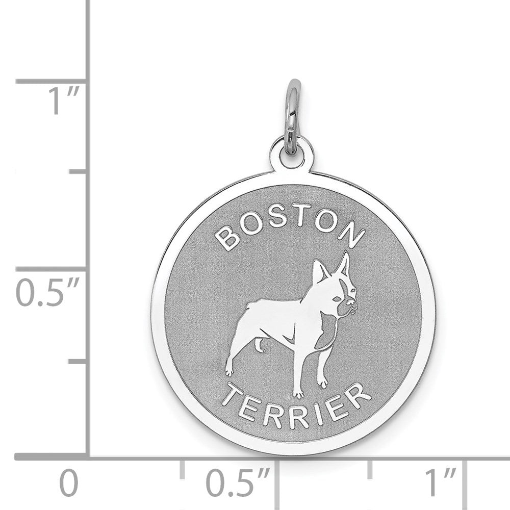 Sterling Silver Rhodium-plated Boston Terrier Disc Charm QC2673