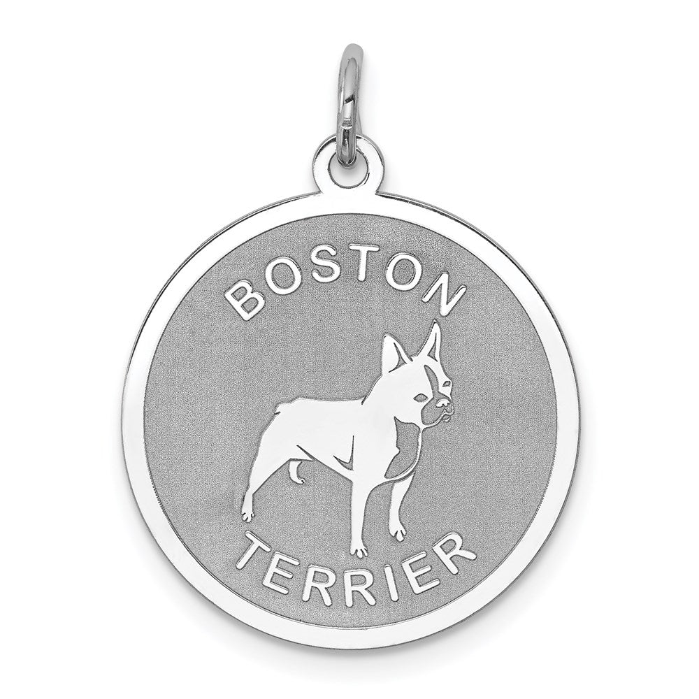 Sterling Silver Rhodium-plated Boston Terrier Disc Charm QC2673