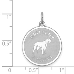 Sterling Silver Rhodium-plated Brittany Spaniel Disc Charm QC2675