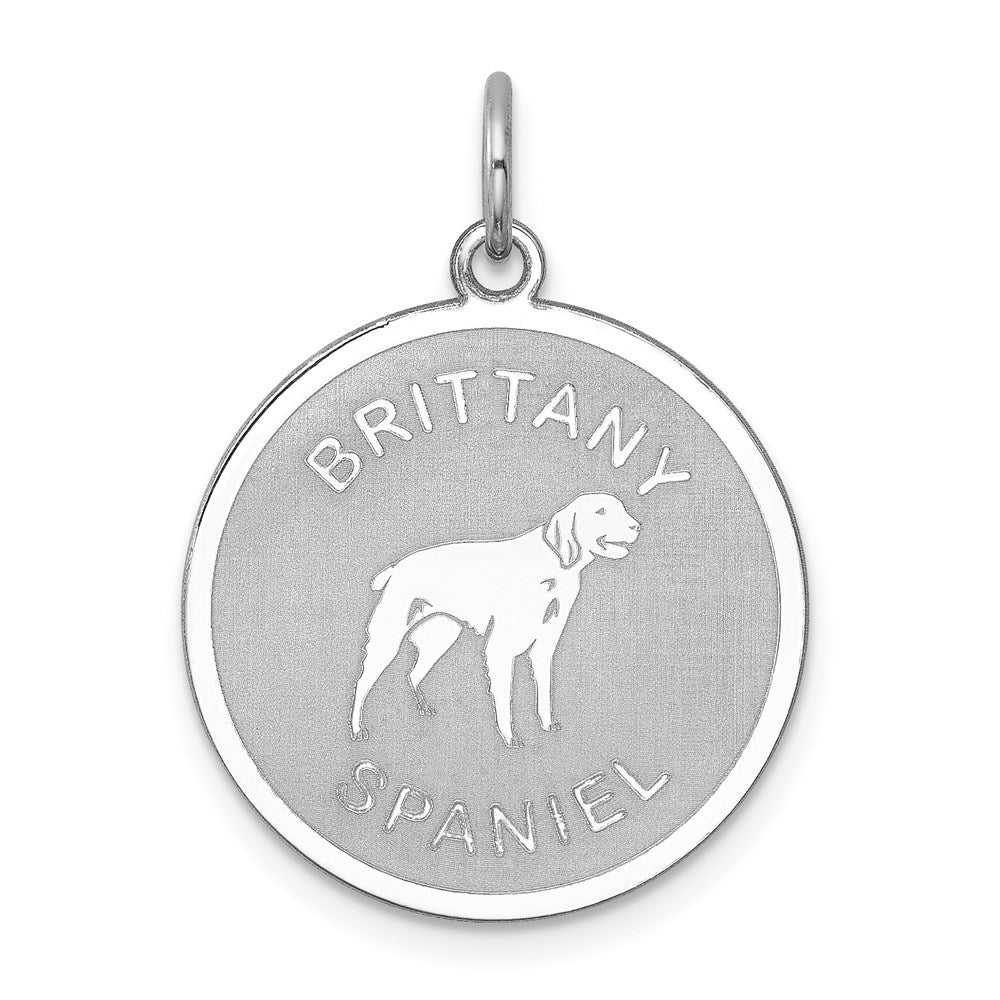 Sterling Silver Rhodium-plated Brittany Spaniel Disc Charm QC2675