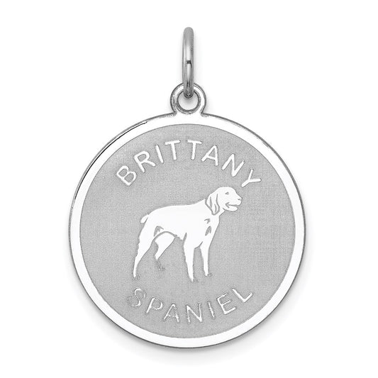 Sterling Silver Rhodium-plated Brittany Spaniel Disc Charm QC2675