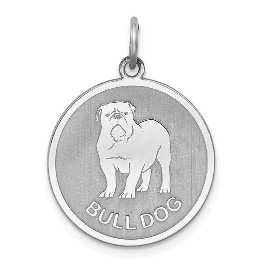 Sterling Silver Rhodium-plated Bull Dog Disc Charm QC2676