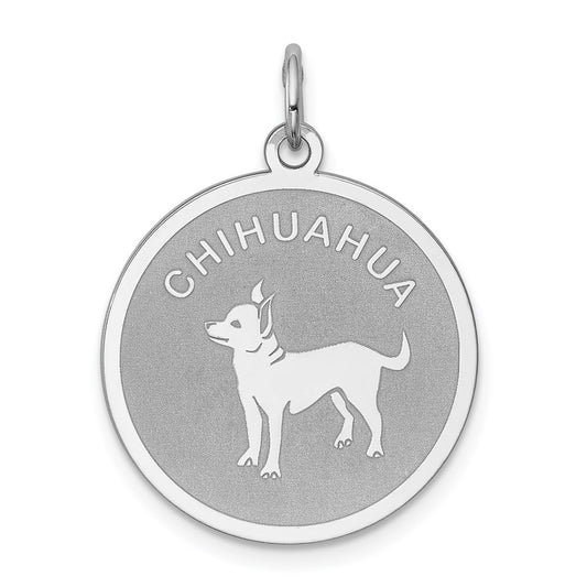 Sterling Silver Rhodium-plated Chihuahua Disc Charm QC2678