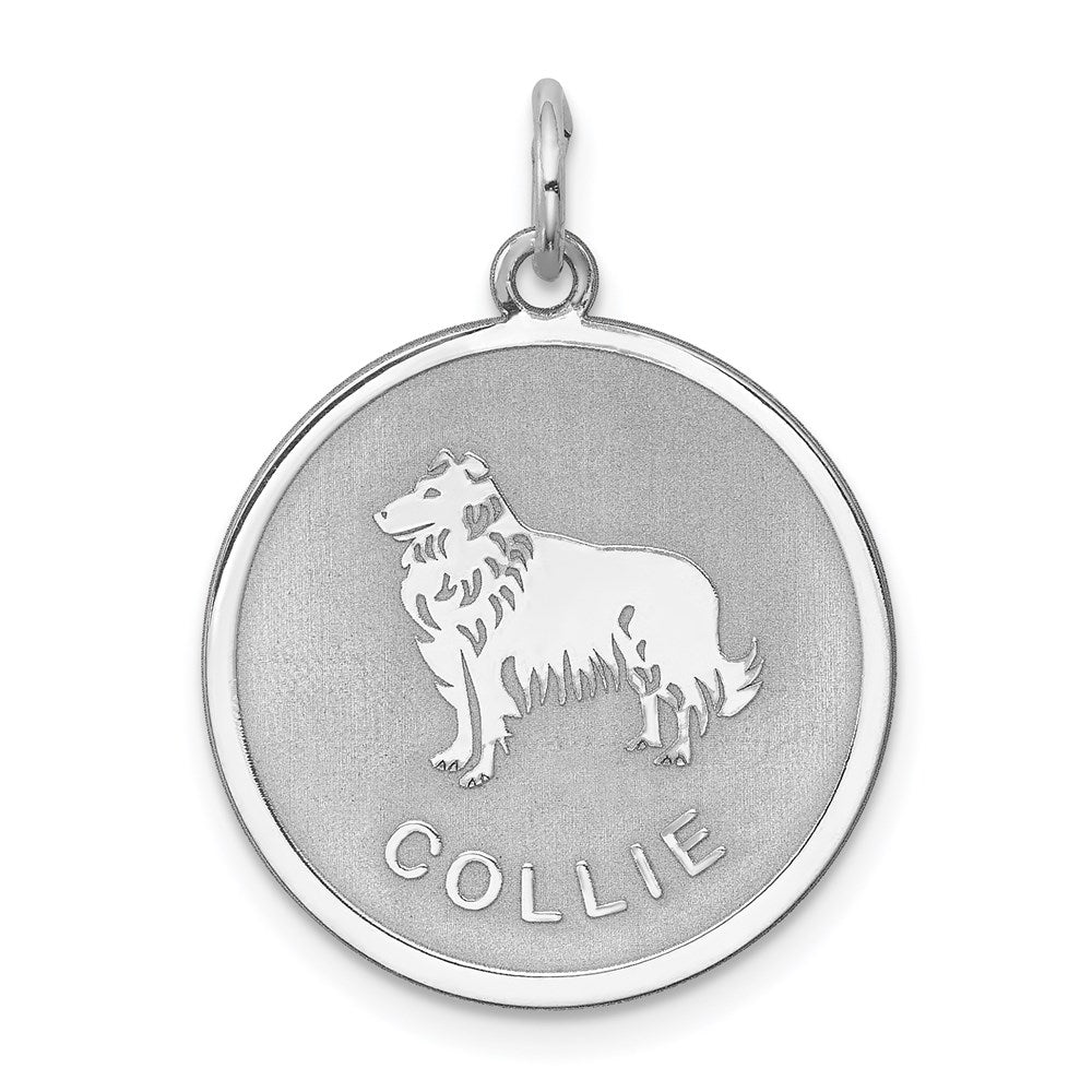 Sterling Silver Rhodium-plated Collie Disc Charm QC2681