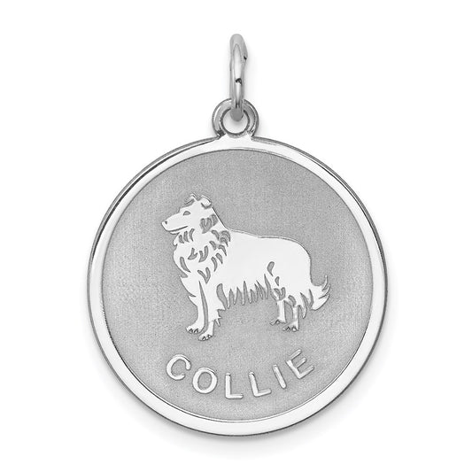 Sterling Silver Rhodium-plated Collie Disc Charm QC2681