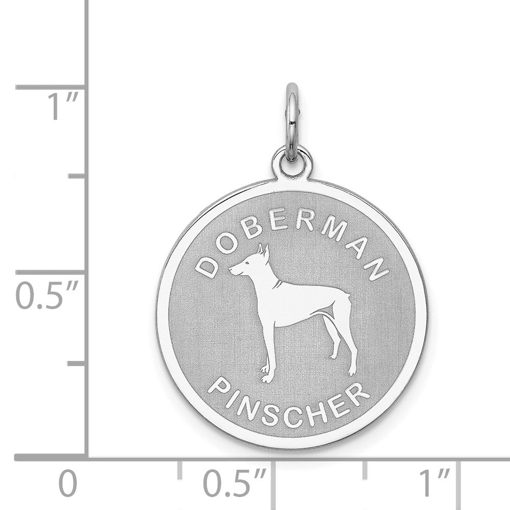Sterling Silver Rhodium-plated Doberman Pinscher Disc Charm QC2683