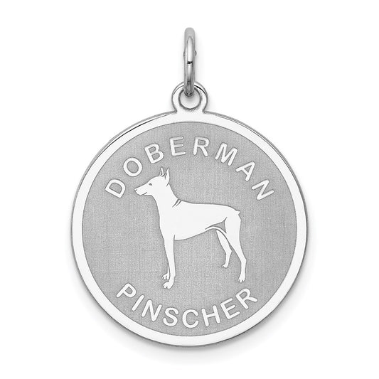 Sterling Silver Rhodium-plated Doberman Pinscher Disc Charm QC2683