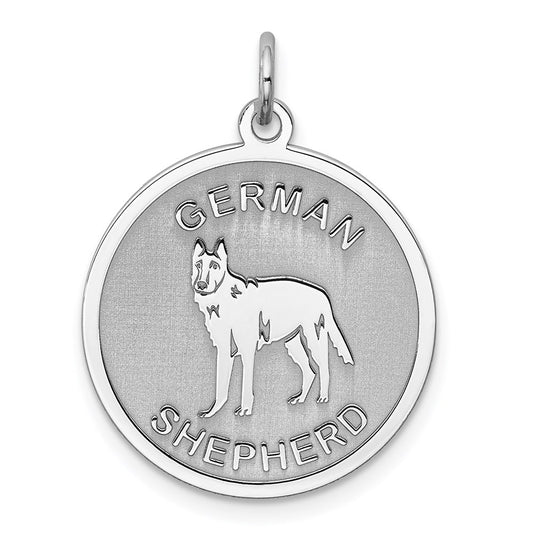 Sterling Silver Rhodium-plated German Shepherd Disc Charm QC2686