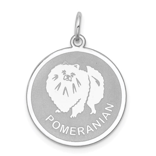 Sterling Silver Rhodium-plated Pomeranian Disc Charm QC2697