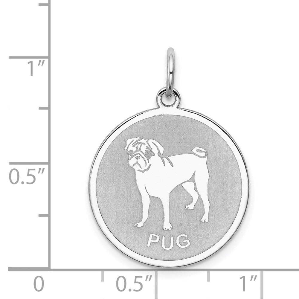 Sterling Silver Rhodium-plated Pug Disc Charm QC2700