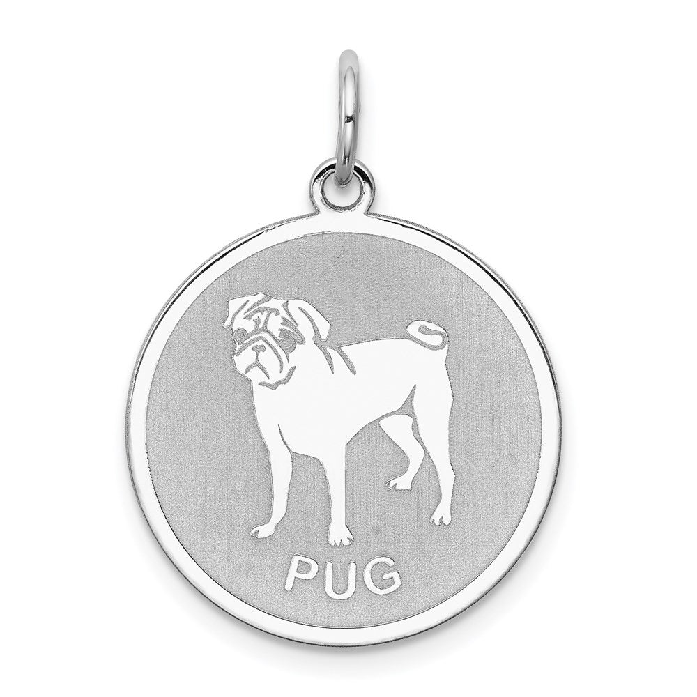 Sterling Silver Rhodium-plated Pug Disc Charm QC2700