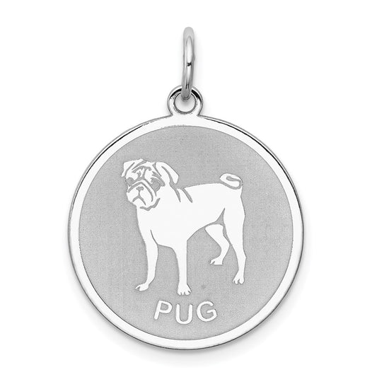 Sterling Silver Rhodium-plated Pug Disc Charm QC2700
