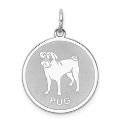 Sterling Silver Rhodium-plated Pug Disc Charm QC2700