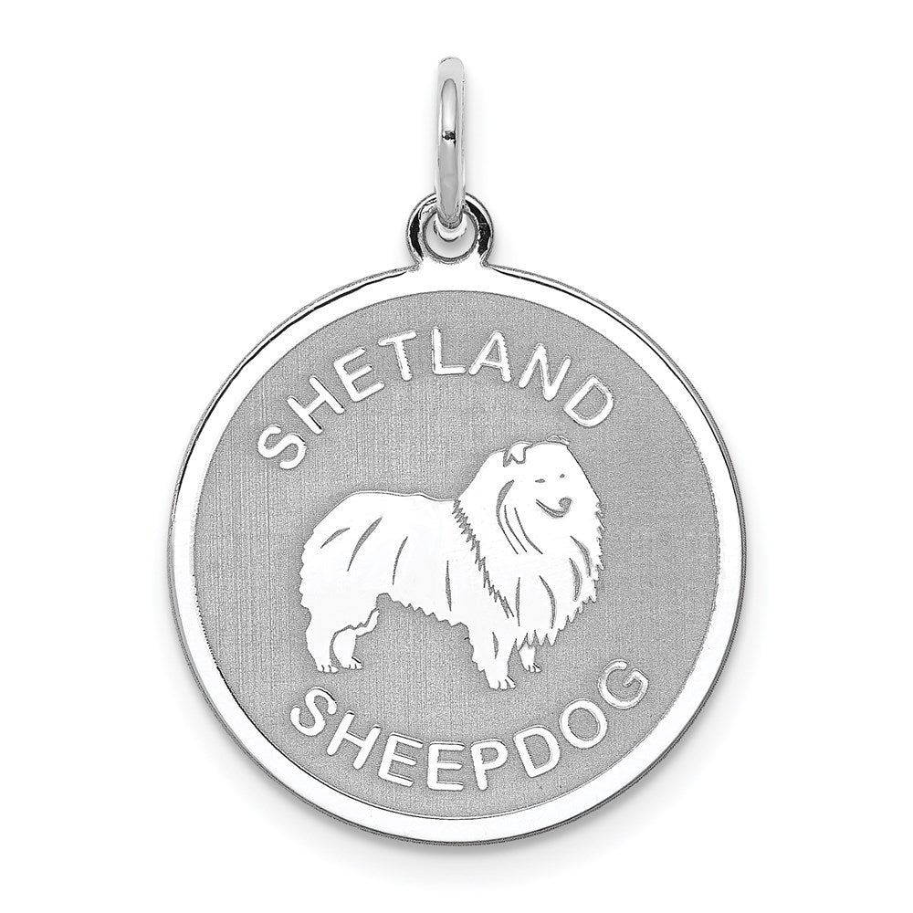 Sterling Silver Rhodium-plated Shetland Sheepdog Disc Charm QC2706