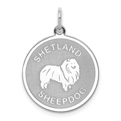 Sterling Silver Rhodium-plated Shetland Sheepdog Disc Charm QC2706